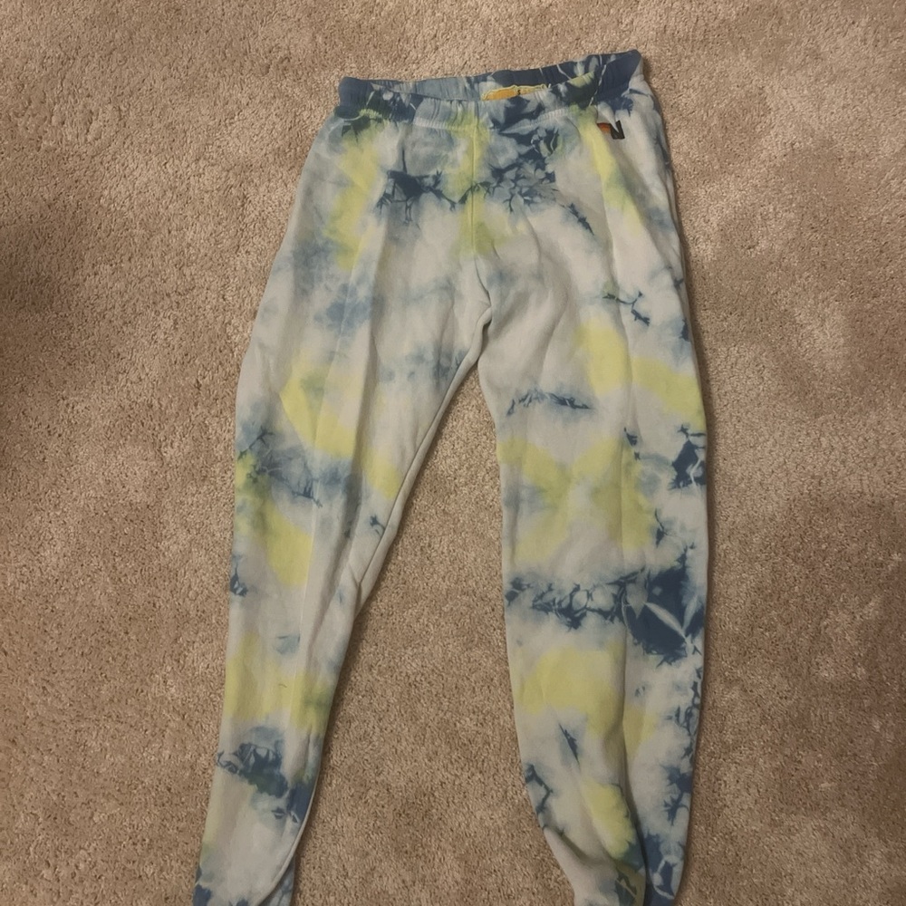 Blue and yellow Tie dye aviator nation sweatpants